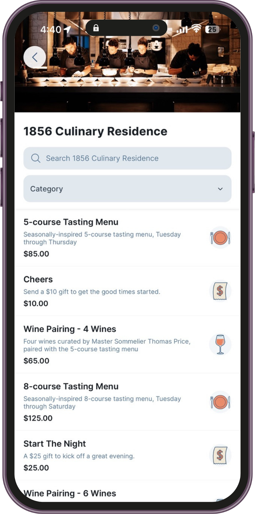 Select a specific menu item to send as a gift in the OneOnMe app