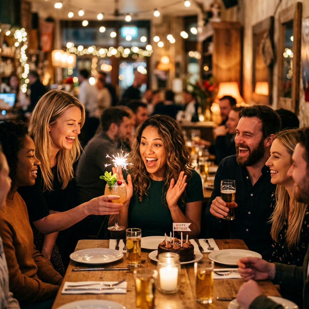 Friends celebrating a birthday