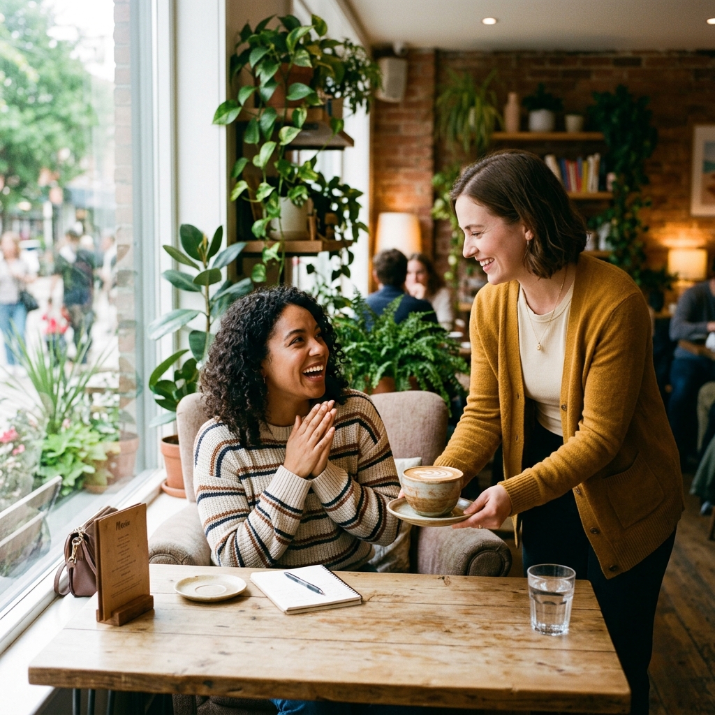 Friends sharing a coffee at a café