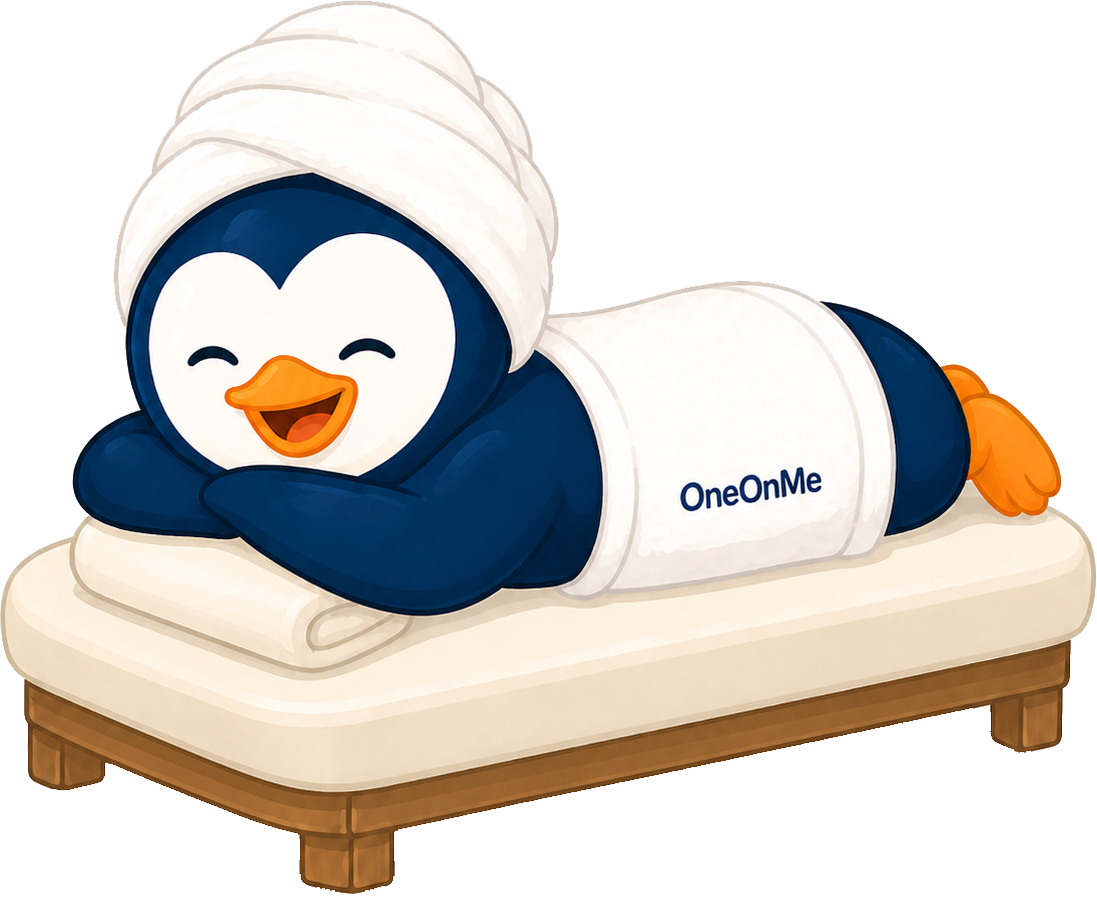 OneOnMe penguin relaxing with a spa massage